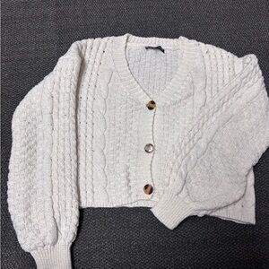 SHEIN Cream Button-Up Cable Knit Cardigan